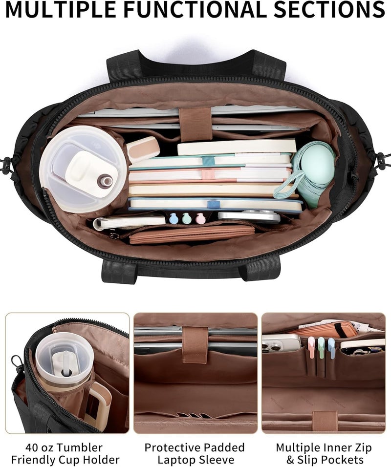 Bagstellar Puffer Tote Bag for Women, Lightweight Puffy Work Laptop Handbag Teacher Nurse Quilted School Daily Travel Gym Bag | Durable, with Zipper, 15.6" Laptop Sleeve, Large Tumbler Holder, Daily Carry On Bags, Comfy College Bags, Portable, Spacious - Image 5